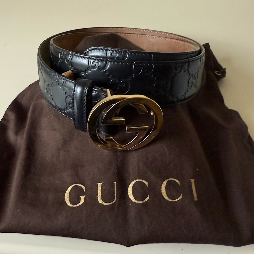 Gucci Logo Embossed Black Belt